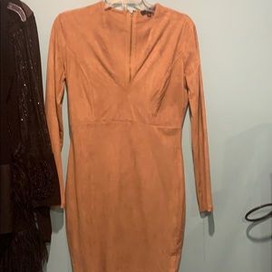 Tan Suede Fitted Dress
